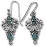 Silver filigree earrings with teal teardrop stones