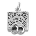 Marriage license charm with two wedding rings