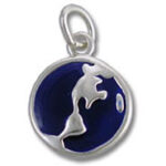Silver globe pendant with dark blue enamel