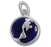 Silver globe pendant with dark blue enamel