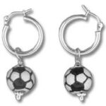 Hoop earrings with soccer ball charms