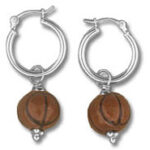 Silver hoop earrings with coffee bean charms