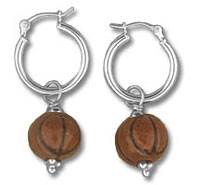 Silver hoop earrings with coffee bean charms