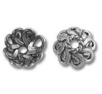 Two silver filigree flower bead caps