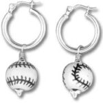 Silver hoop earrings with baseball charms