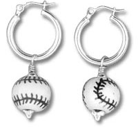 Silver hoop earrings with baseball charms