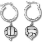 Silver hoop earrings with volleyball charms