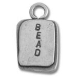 Silver rectangular bead charm stamped "BEAD