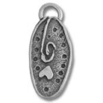 Textured silver oval charm pendant with heart