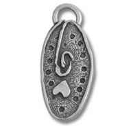 Textured silver oval charm pendant with heart
