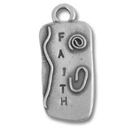 Rectangular metal faith pendant with swirl designs