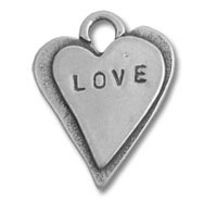 Metal heart pendant stamped with LOVE
