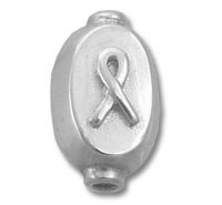 Silver oval bead with awareness ribbon