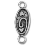 Oval silver connector charm with heart cutouts
