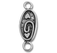 Oval silver connector charm with heart cutouts