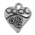 Silver heart pendant with swirls and dots