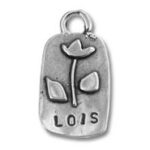 Rectangular silver pendant with flower, "LOIS