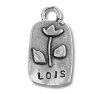 Rectangular silver pendant with flower, "LOIS