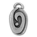Silver oval pendant with question mark design