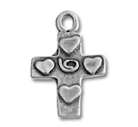 Small silver cross pendant with hearts