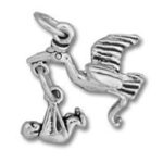 Silver stork charm carrying baby bundle