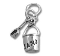 Silver sand bucket and shovel charm