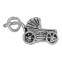 Silver baby carriage charm with clasp