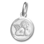 Silver round pendant with cherub engraving