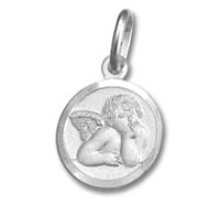Silver round pendant with cherub engraving