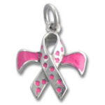 Pink breast cancer ribbon bow pendant