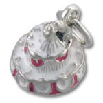 Silver tiered cake charm with red accents
