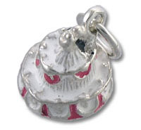 Silver tiered cake charm with red accents