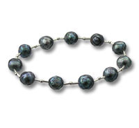 dark pearl bead bracelet with silver spacers