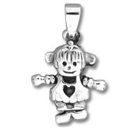 Silver girl charm pendant with heart