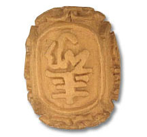 Ancient Egyptian carved scarab amulet with hieroglyphs