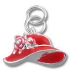 Red enamel hat charm pendant with silver bow