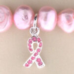 Pink breast cancer ribbon charm with pearls