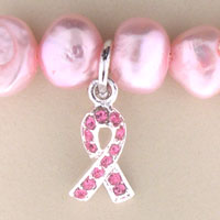 Pink breast cancer ribbon charm with pearls