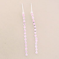 Pair of long pink square crystal dangle earrings