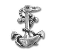 Silver anchor pendant entwined with rope