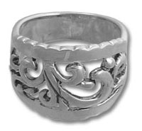 Ornate silver filigree wide band ring