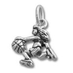 Silver basketball player charm pendant