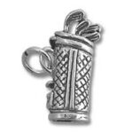 Silver golf bag charm with clubs