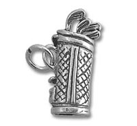 Silver golf bag charm with clubs