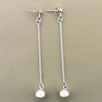 Pair of long silver bar earrings with pearls