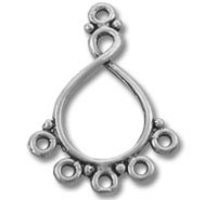 Silver teardrop jewelry connector with five loops