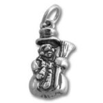 Silver snowman charm with top hat and broom