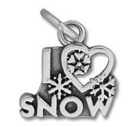 Silver snow charm with heart and snowflakes
