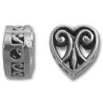Silver heart-shaped filigree spacer beads