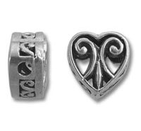 Silver heart-shaped filigree spacer beads